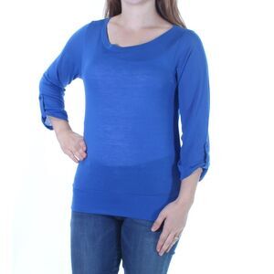 COLOR STORY Womens Blue 3/4 Sleeve Boat Neck Top Size: M
